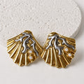 Aretes Acero Inoxidable Concha Rama Plateada con 2 perlas