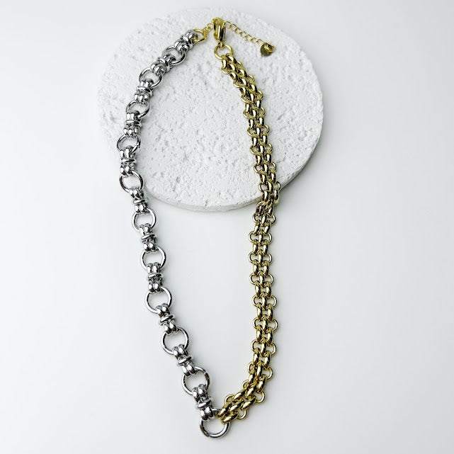Collar Acero Inoxidable Trenzado y Eslabones Bicolor