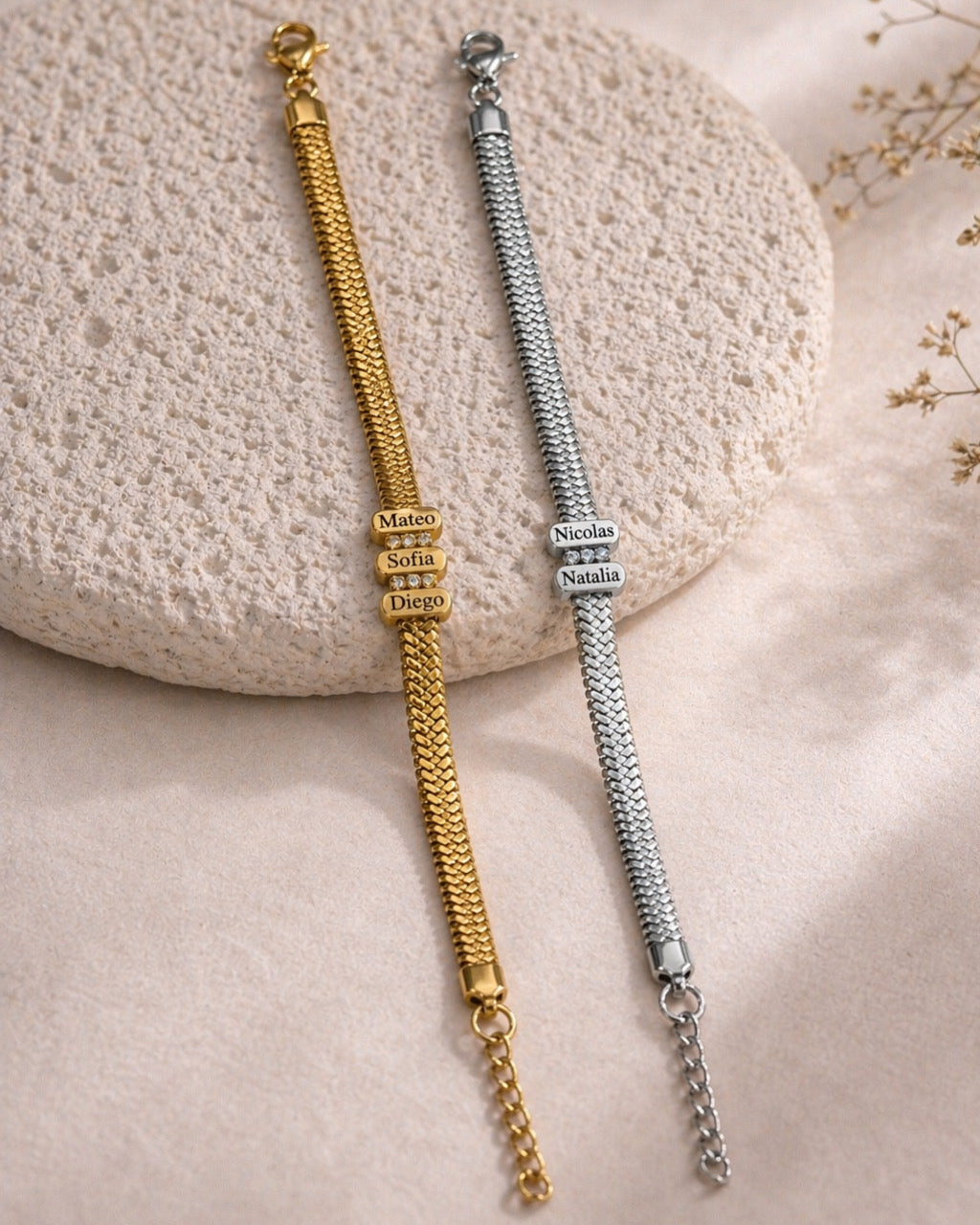 Pulsera Acero Inoxidable con Charms Nombre Personalizado