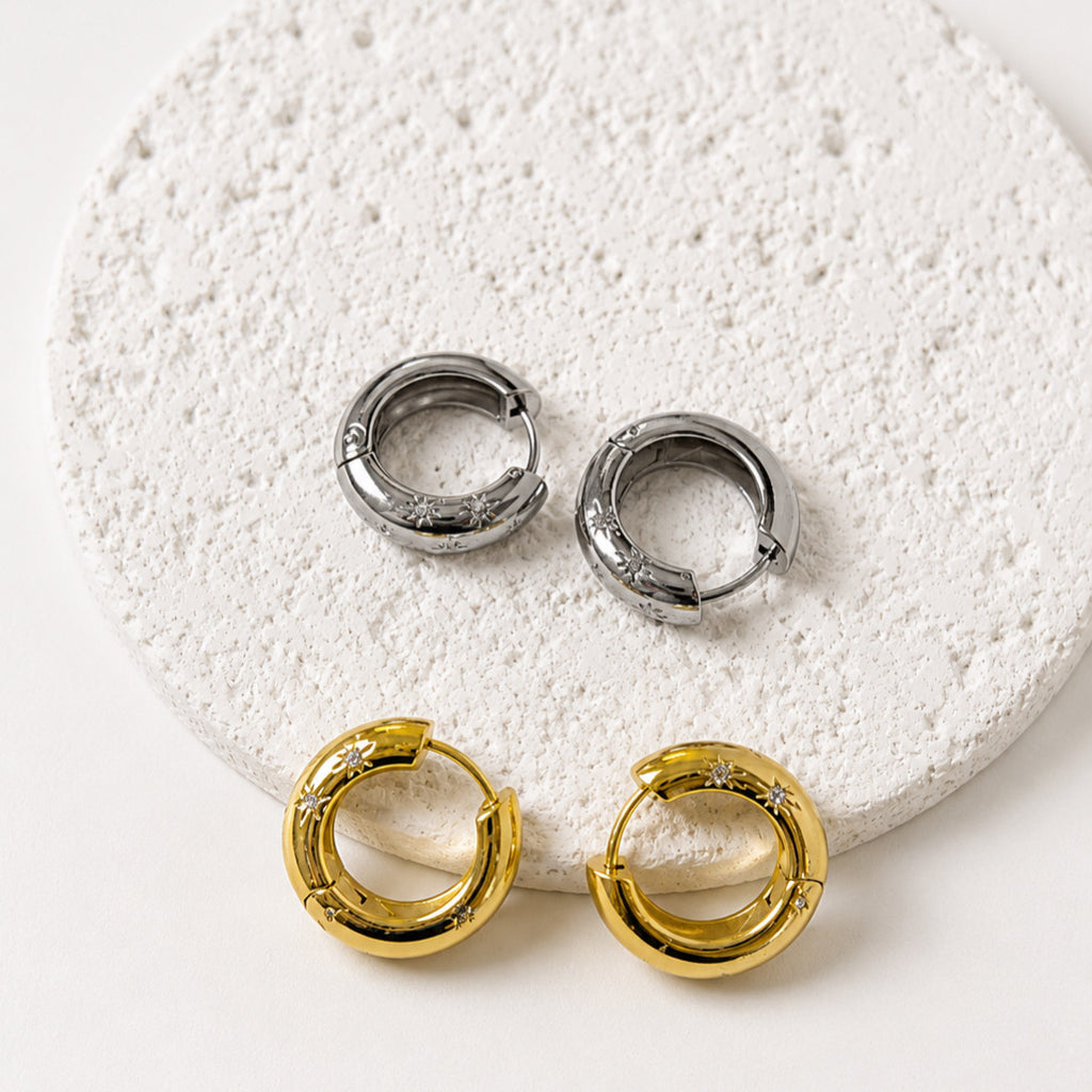 Aretes Acero Inoxidable Chunky con mini cristales