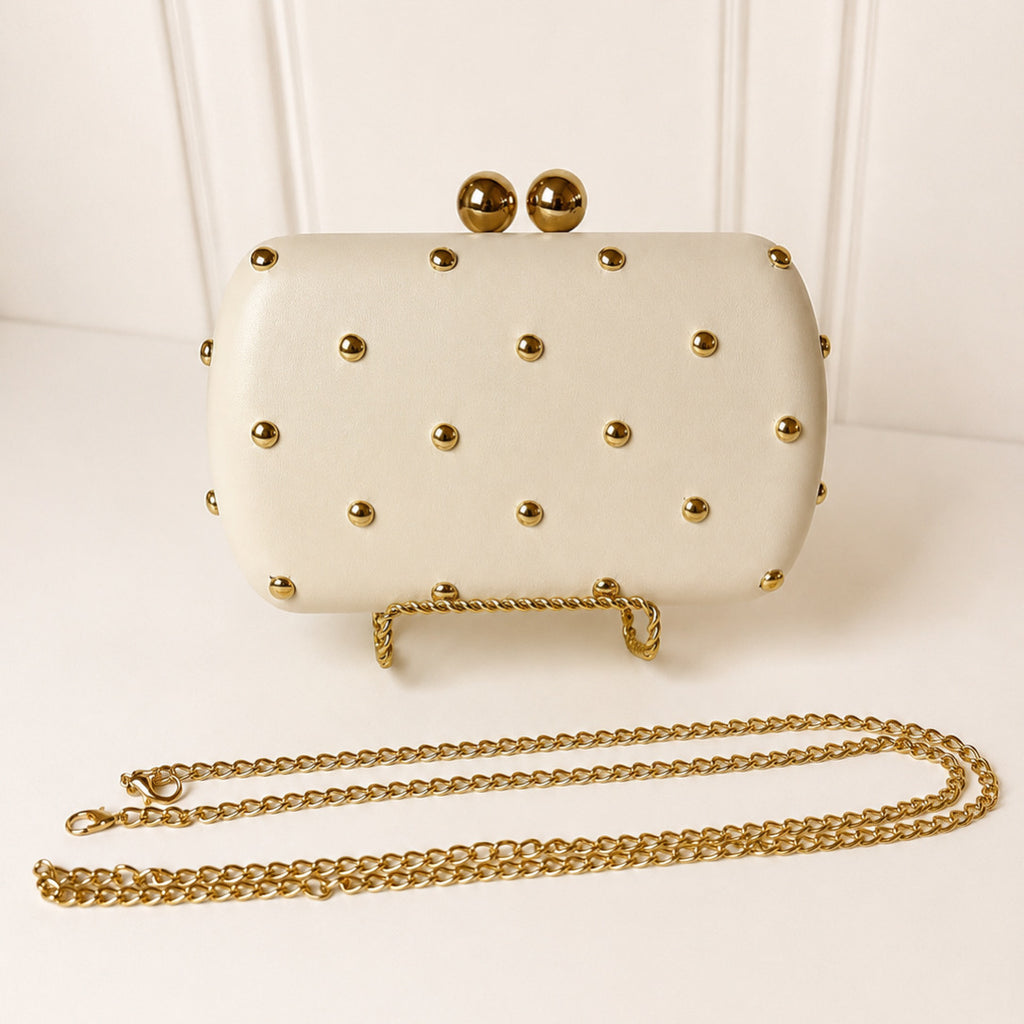 Bolsa Blanca Lisa Con Bolitas Doradas