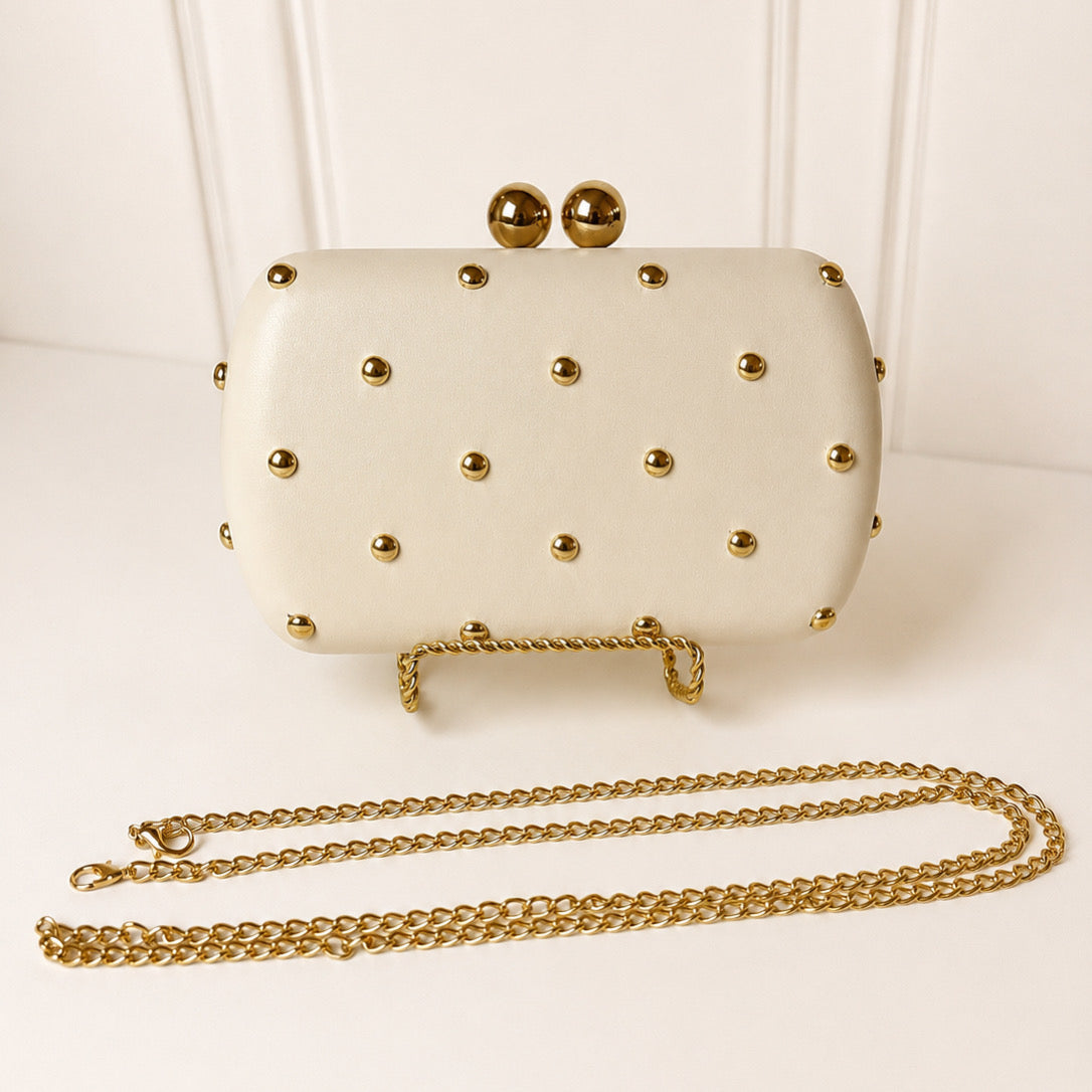 Bolsa Blanca Lisa Con Bolitas Doradas