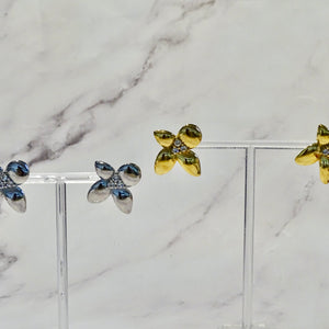 Aretes Acero Inoxidable Flor con Piedras