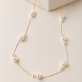 Collar Acero Inoxidable Cadena Delgada y Perlas Dobles