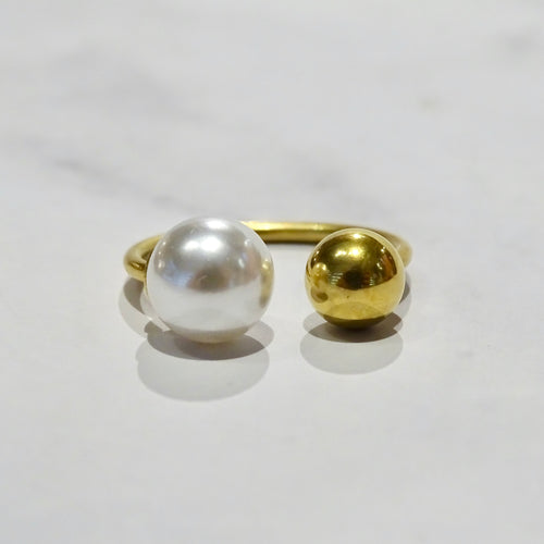 Anillo Acero Inoxidable Perla y Bola