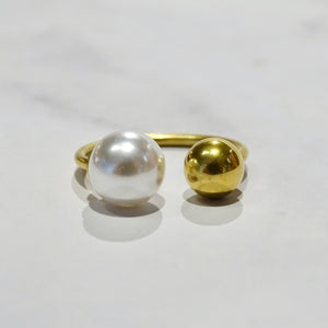 Anillo Acero Inoxidable Perla y Bola