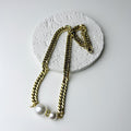 Collar Acero Inoxidable Cadena Gruesa 2 Perlas Con Zirconia