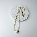 Collar Acero Inoxidable Doble Cadena Con Bolitas y 1 Perla