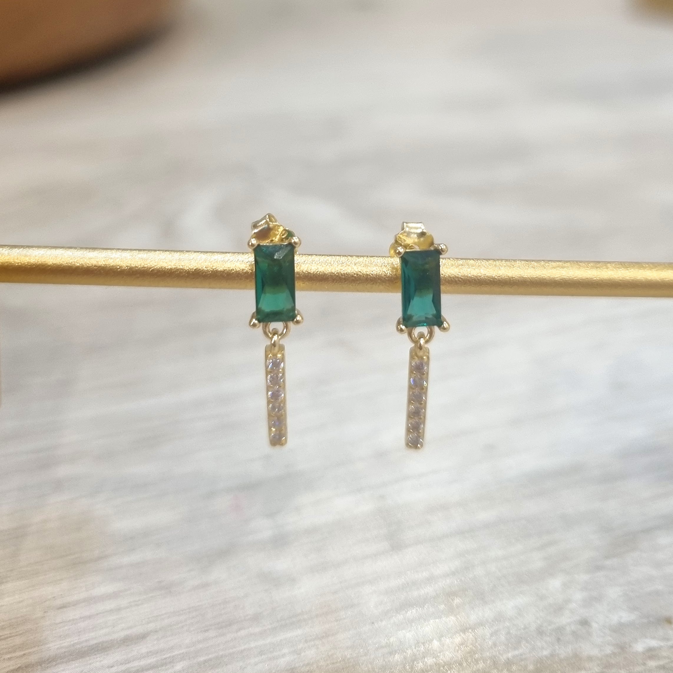 Aretes Plata 925 con Chapa de Oro Verde