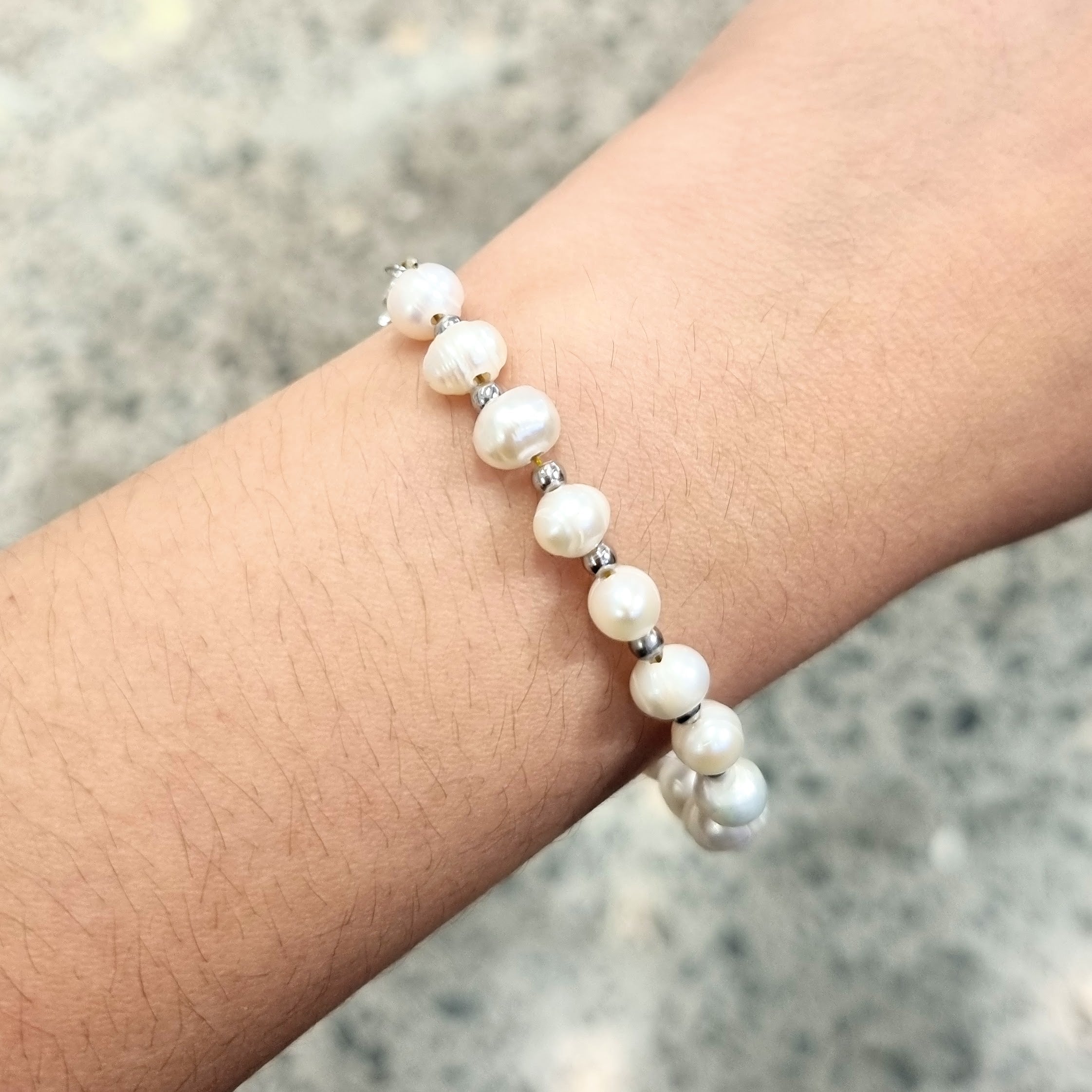 Pulsera Acero Inoxidable Perlas