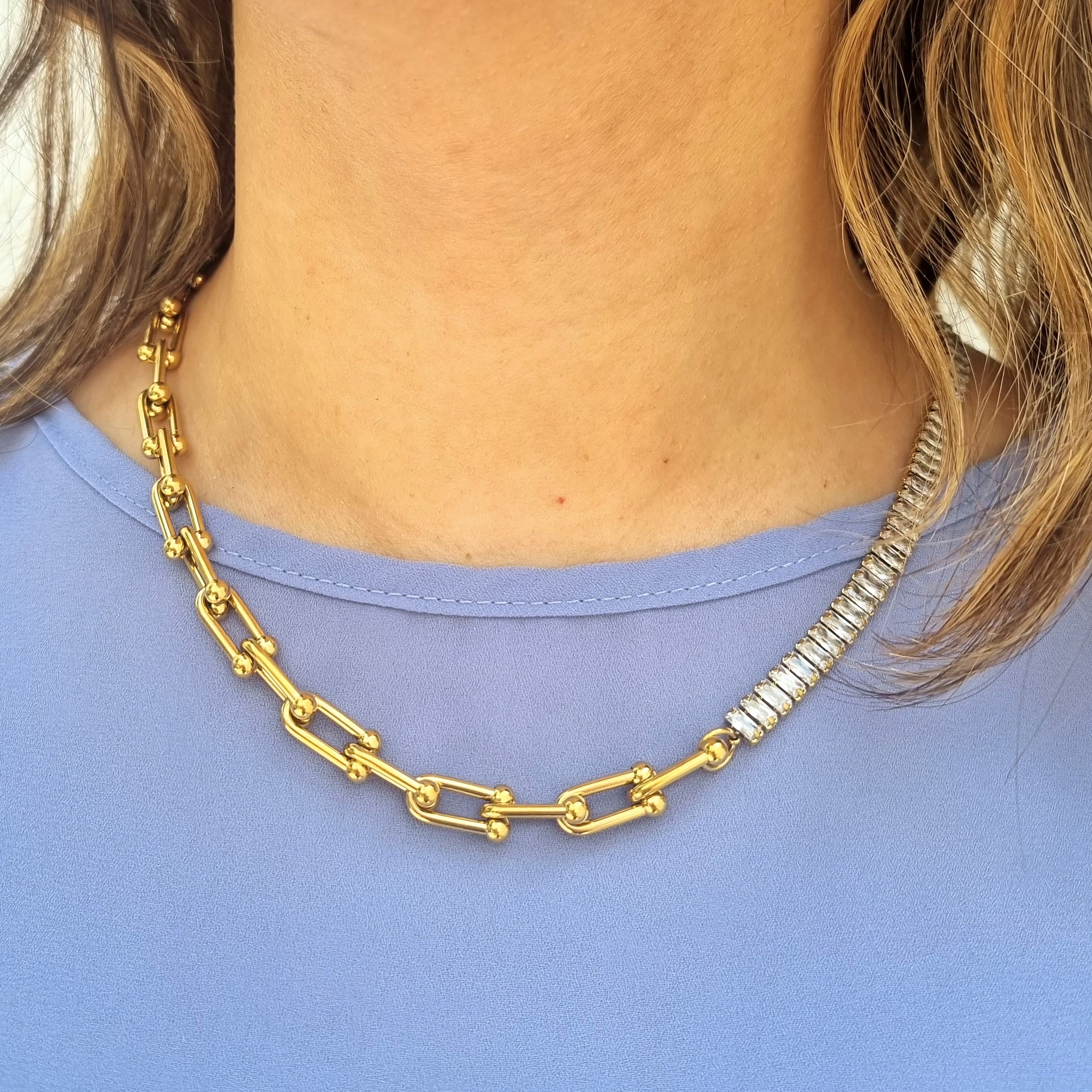 Collar Acero Inoxidable Bagguettes con Cadena