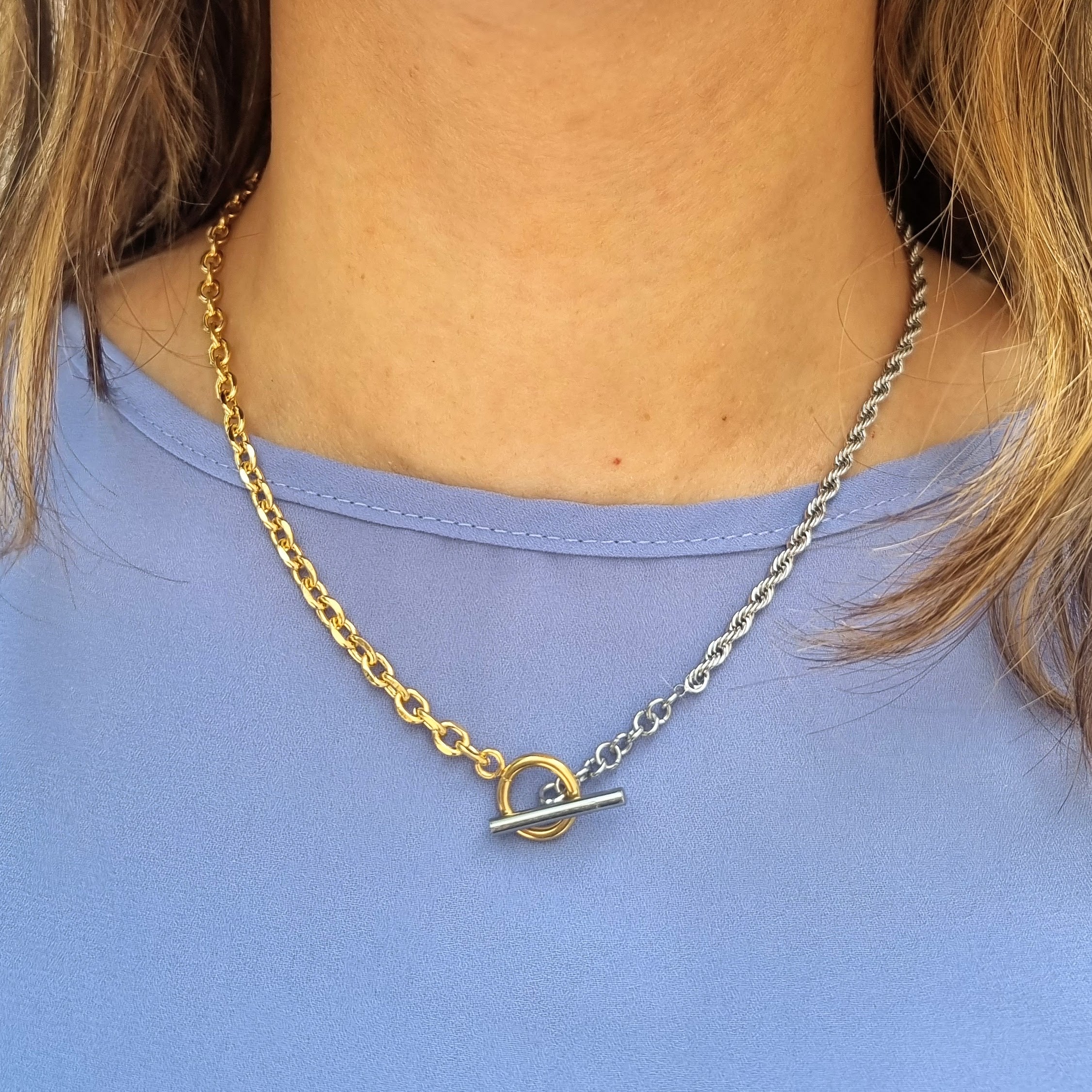 Collar Acero Inoxidable Bicolor con Broche