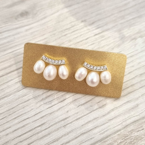 Aretes Acero Inoxidable Stud con 3 Perlas