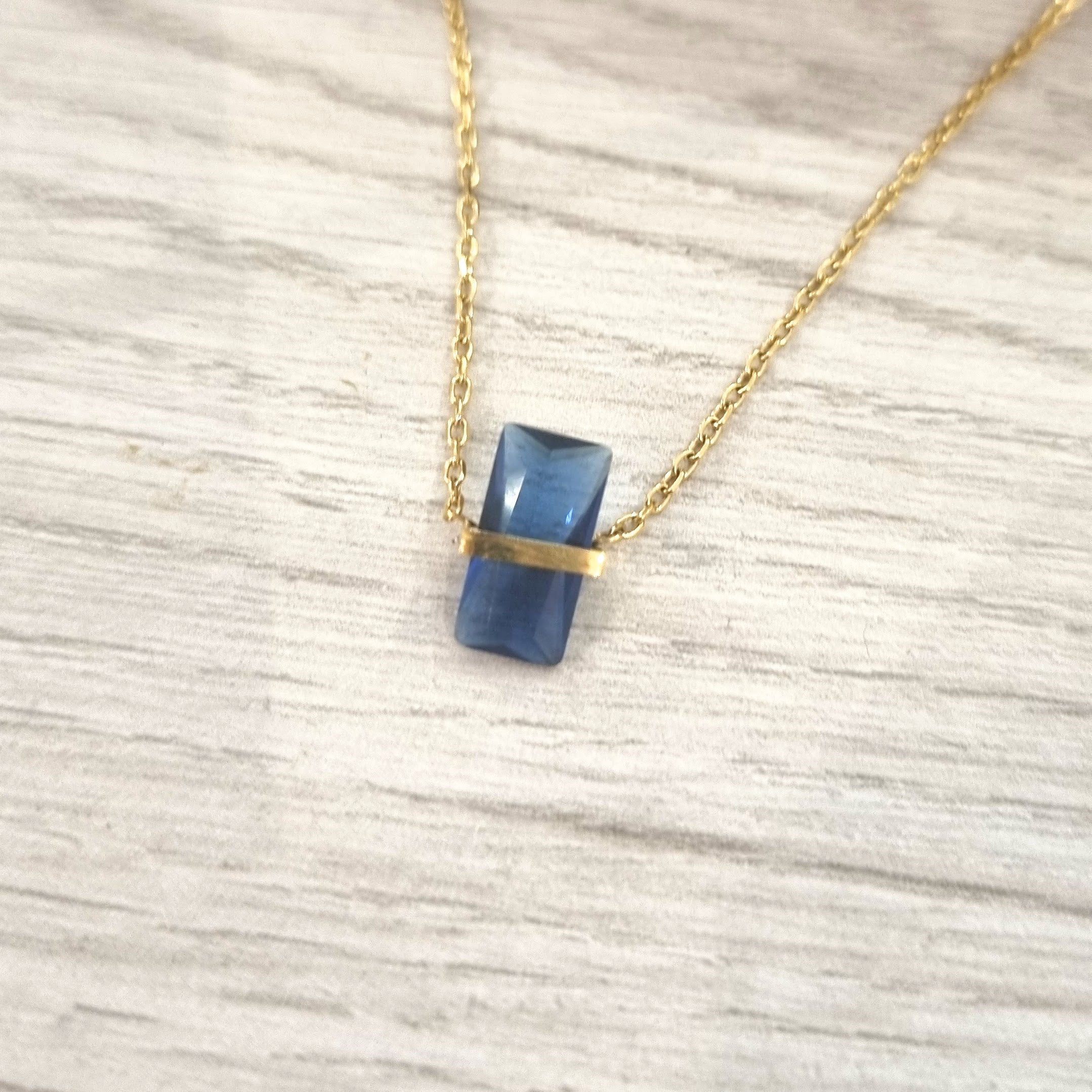 Collar Acero Inoxidable Bagguette Azul