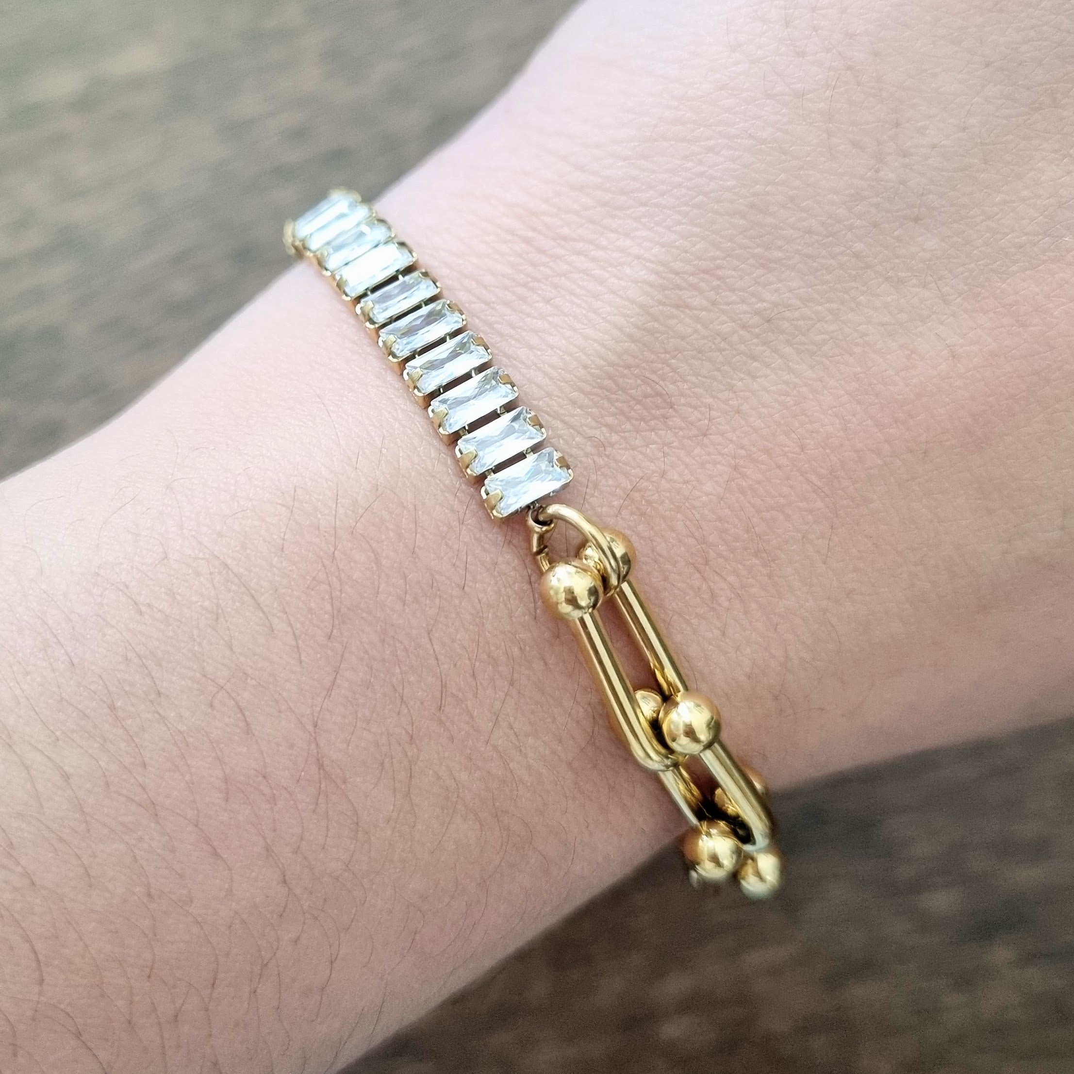 Pulsera Acero Inoxidable Bagguete y Cadena