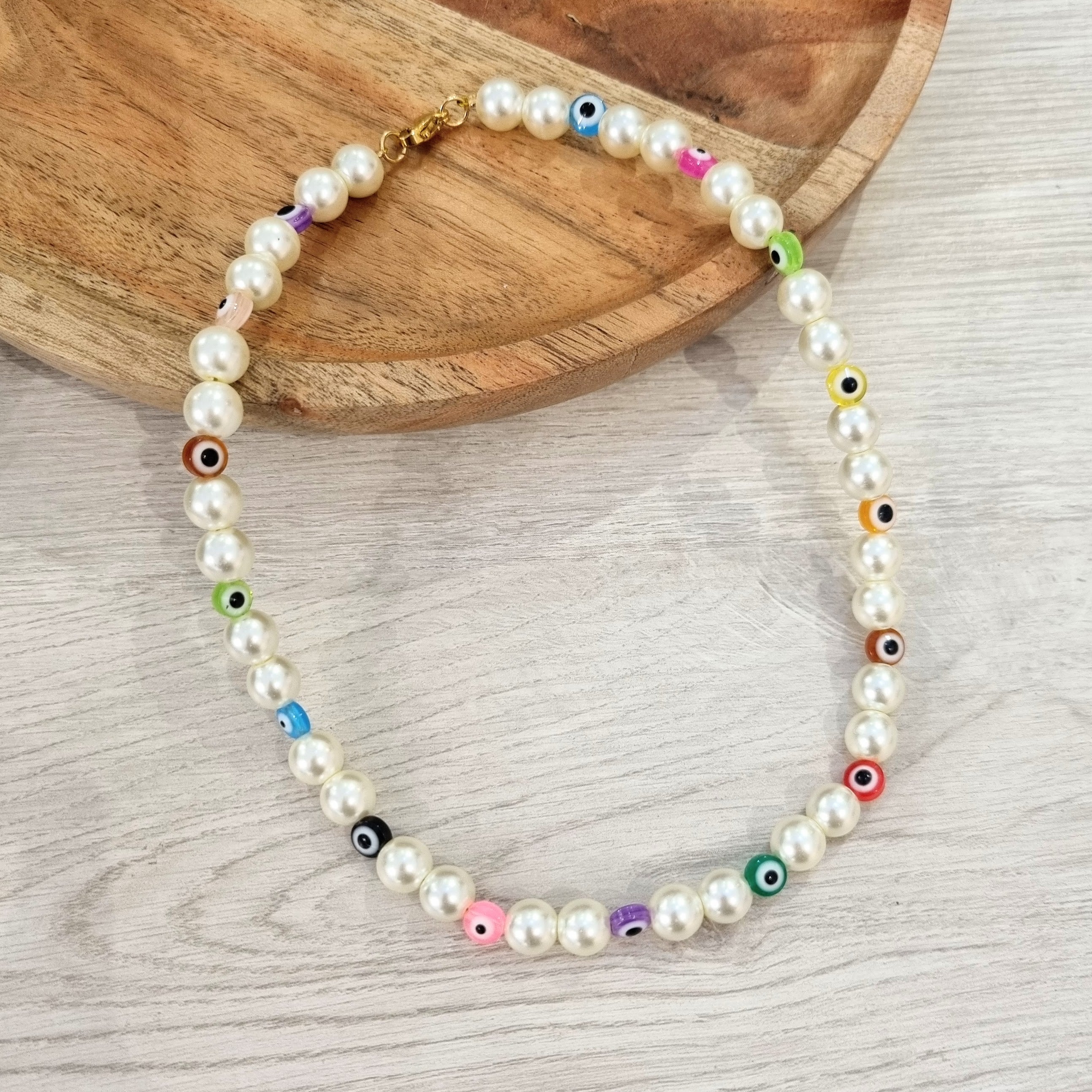 Collar Perla Cristal con Ojitos Multicolores