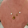 Collar Acero Inoxidable Medalla Lisa con Perlas y Estrella