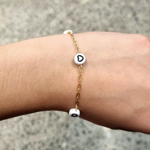 Pulsera Acero Inoxidable Corazon Blanco con Negro