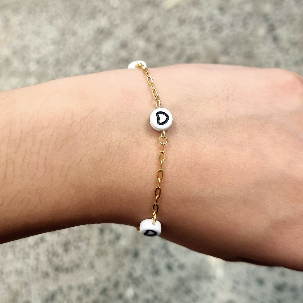 Pulsera Acero Inoxidable Corazon Blanco con Negro