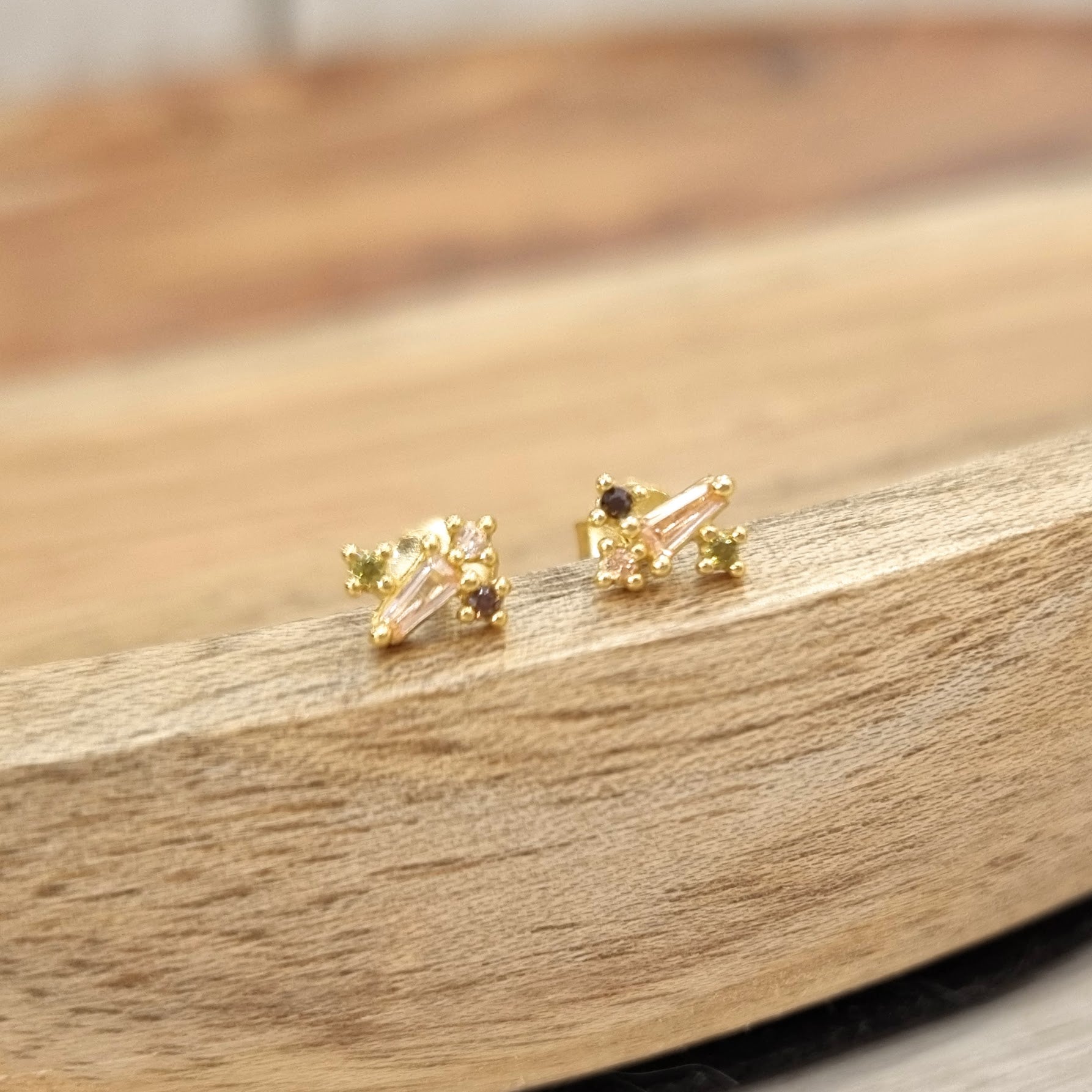 Aretes Plata 925 con Chapa de Oro Baguette