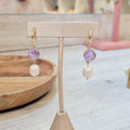 Aretes Chapa de Oro Cristales Lilas