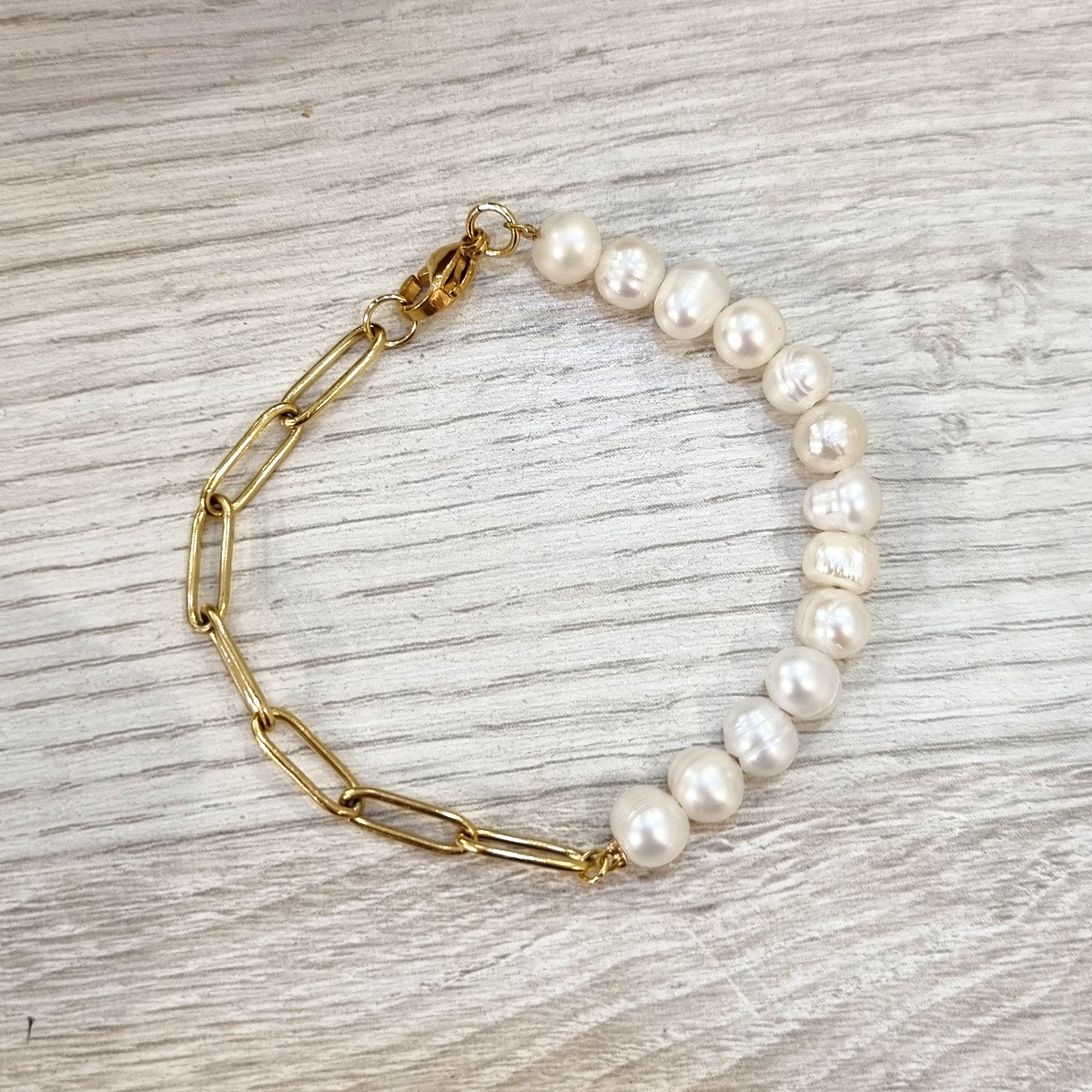 Pulsera Acero Inoxidable Perlas y Eslabon