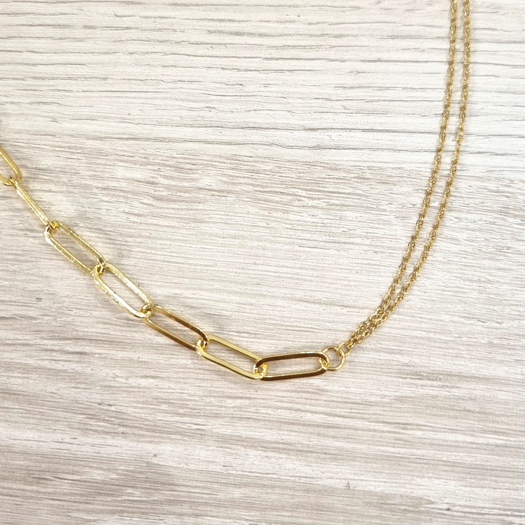 Collar Chapa de Oro Eslabon Cadena Doble