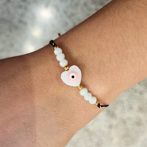 Pulsera Acero Inoxidable Corazon Ojito Rosa