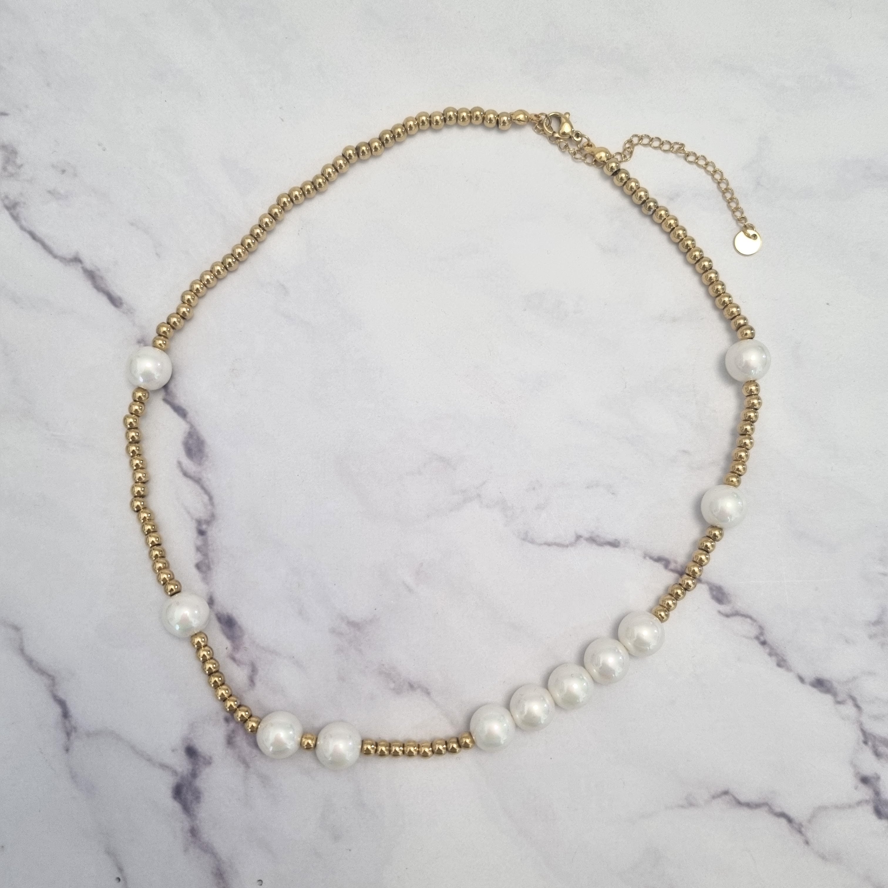 Collar Acero Inoxidable Perlas y Bolitas