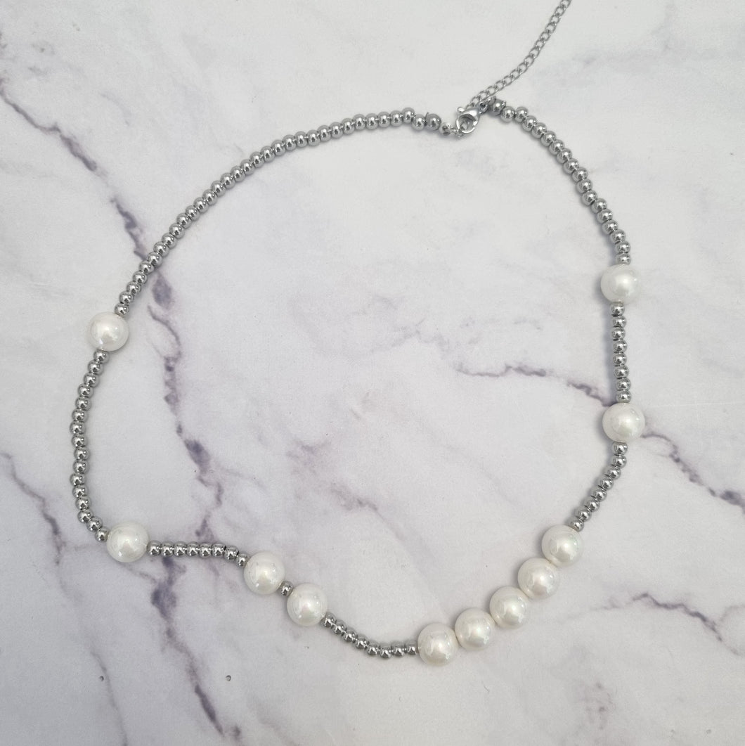 Collar Acero Inoxidable Perlas y Bolitas