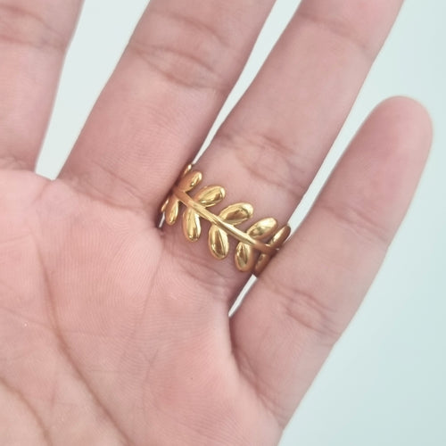 Anillo Acero Inoxidable con Hojas