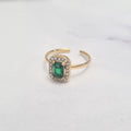 Anillo Acero Inoxidable Baguette Verde