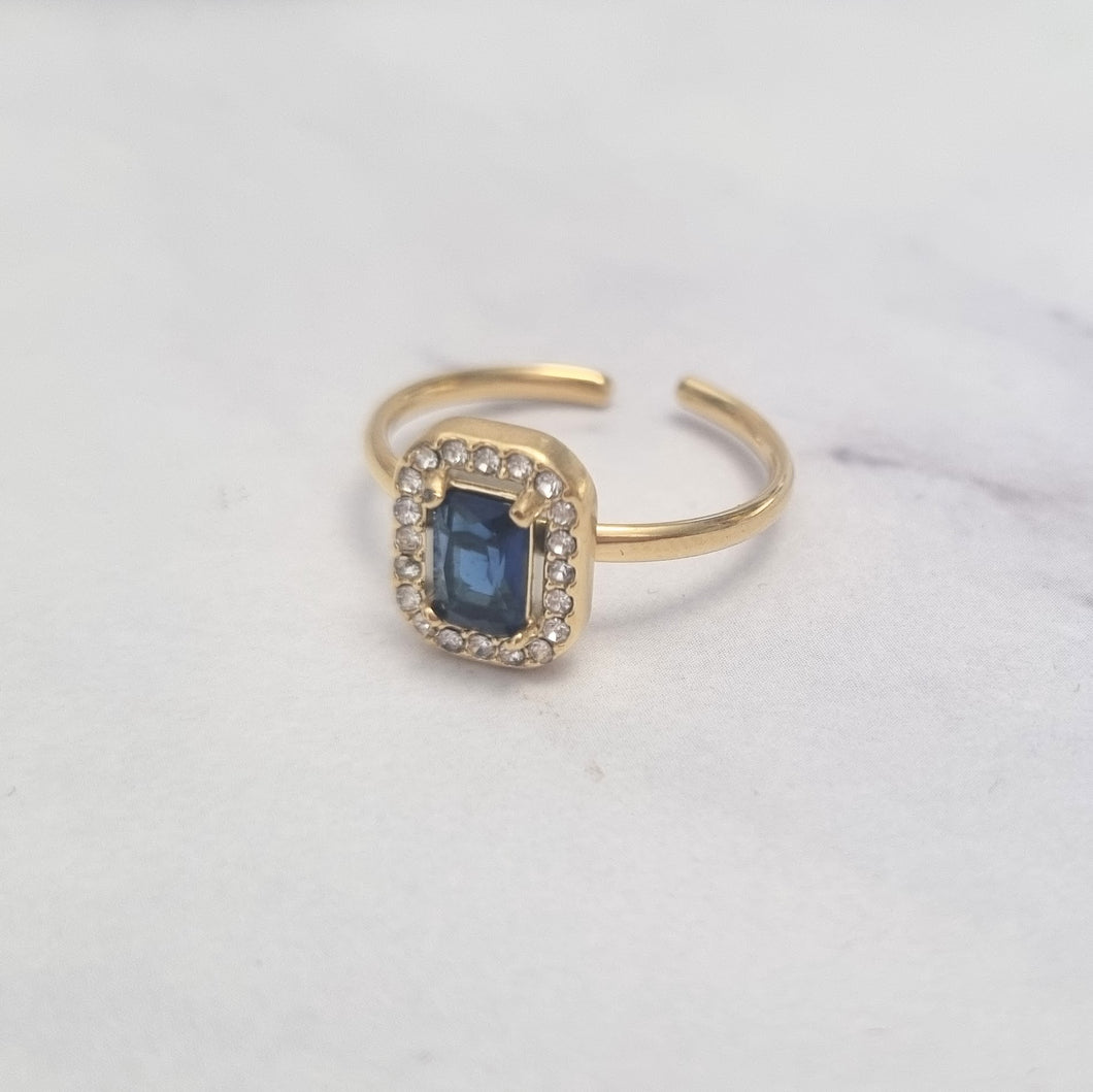 Anillo Acero Inoxidable Baguette Azul