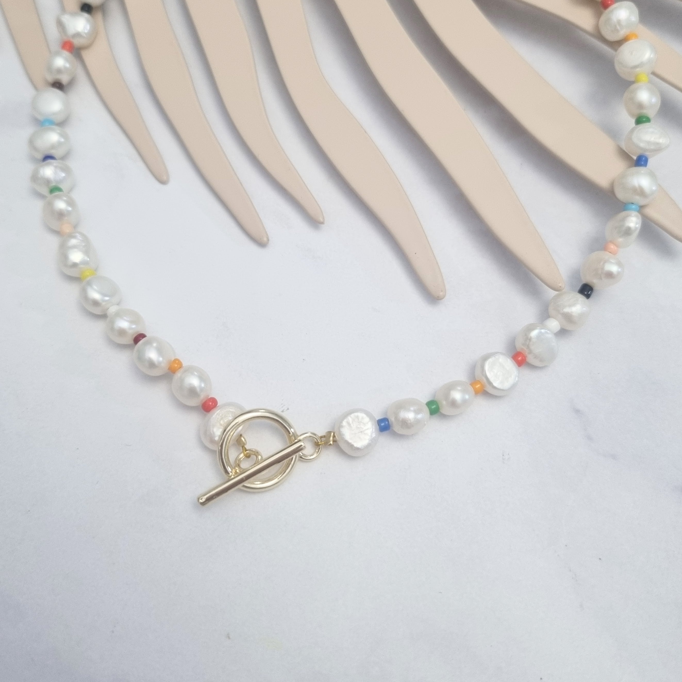 Collar Acero Inoxidable con Perlas Colores