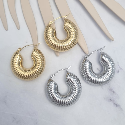 Arracadas Acero Inoxidable Chunky Rayas