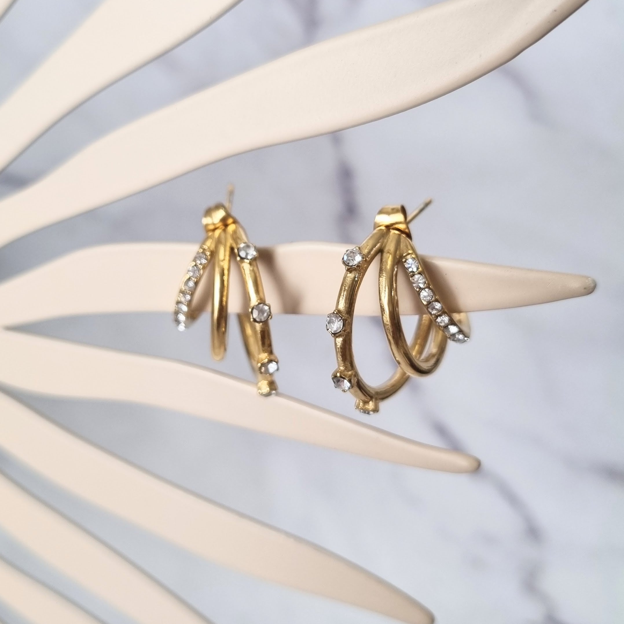 Arracadas Acero Inoxidable Triple con crist