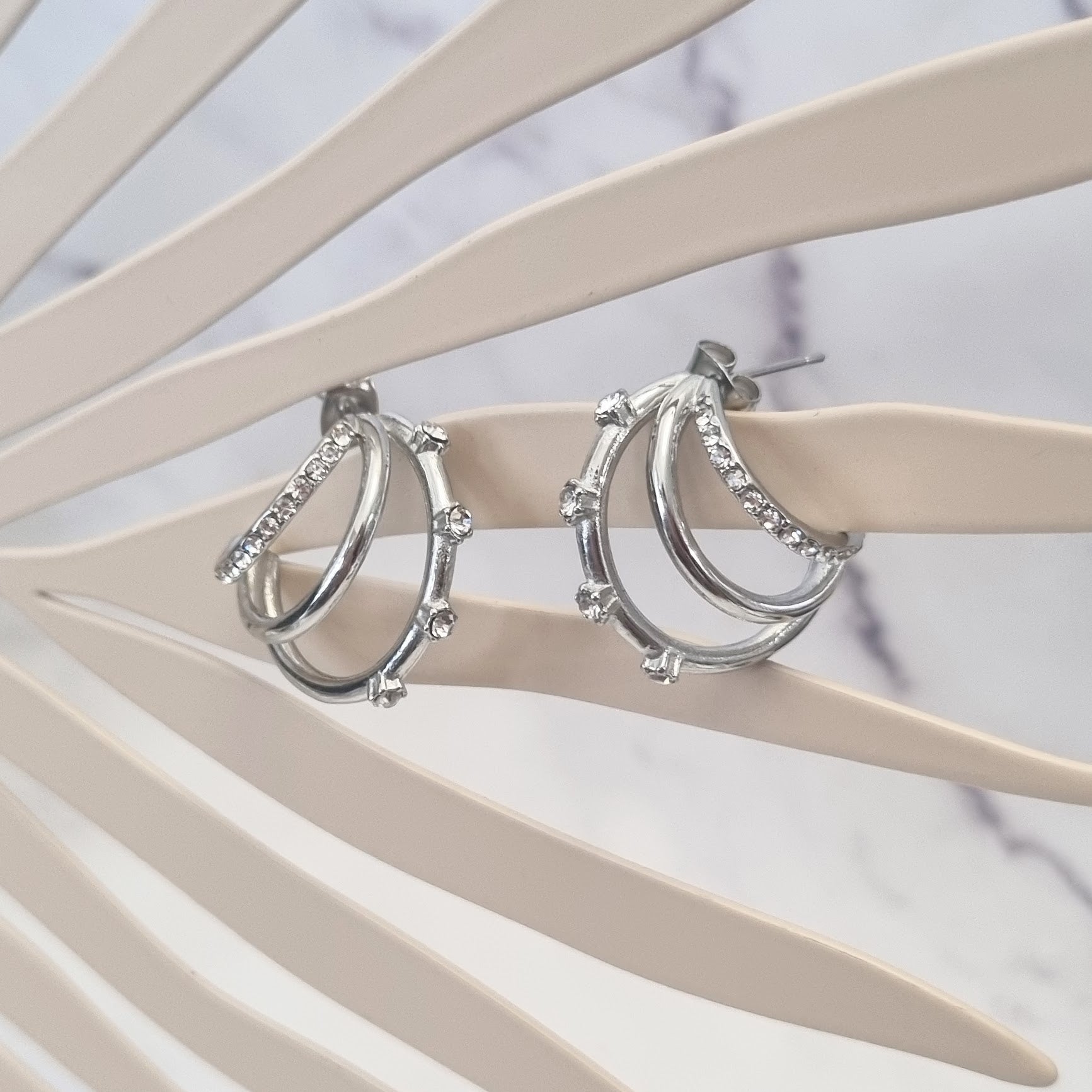 Arracadas Acero Inoxidable Triple con crist