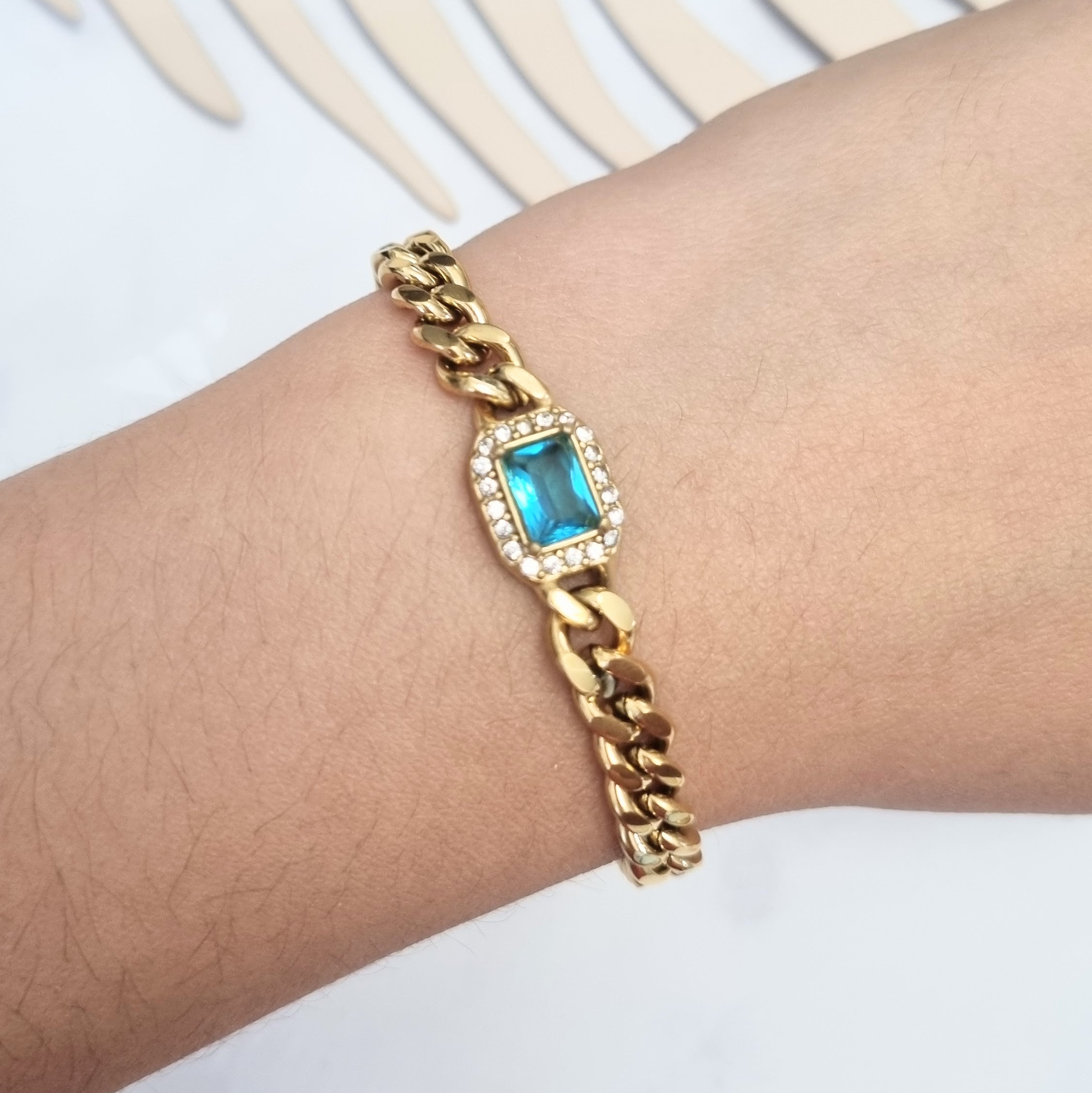 Pulsera Acero Inoxidable Baguette Aqua
