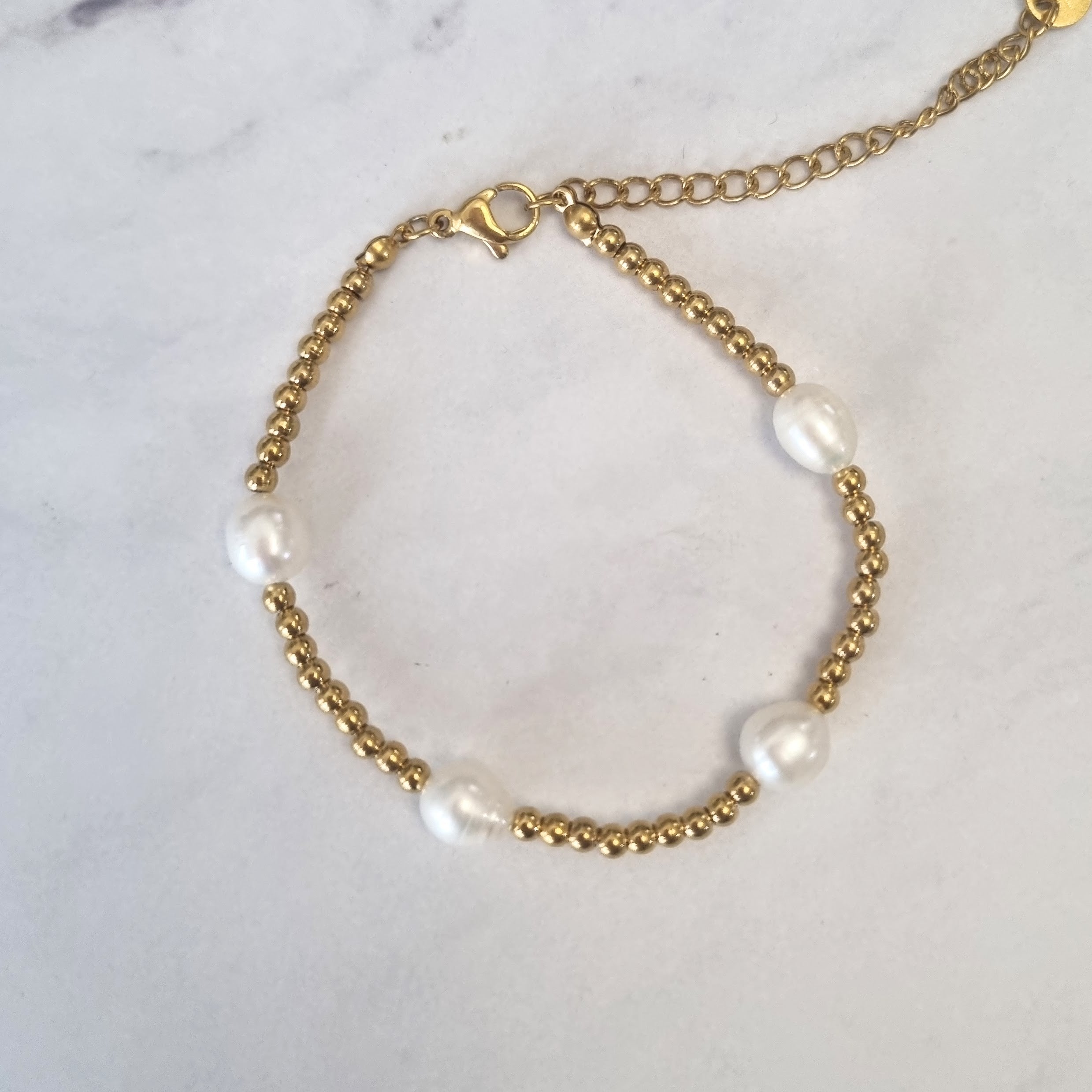 Pulsera Acero Inoxidable Bolitas con 4 Perlas