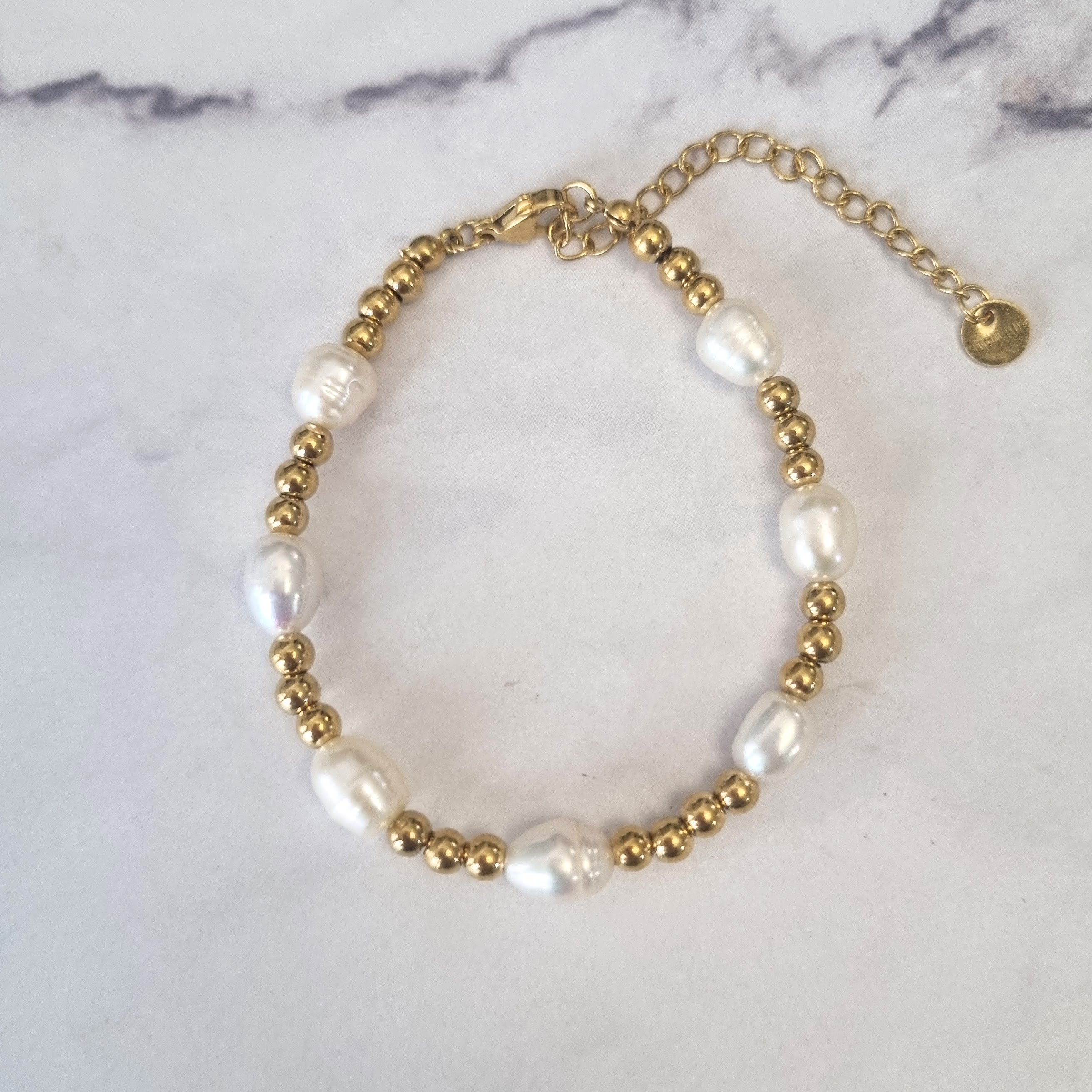 Pulsera Acero Inoxidable Bolitas con 8 Perlas