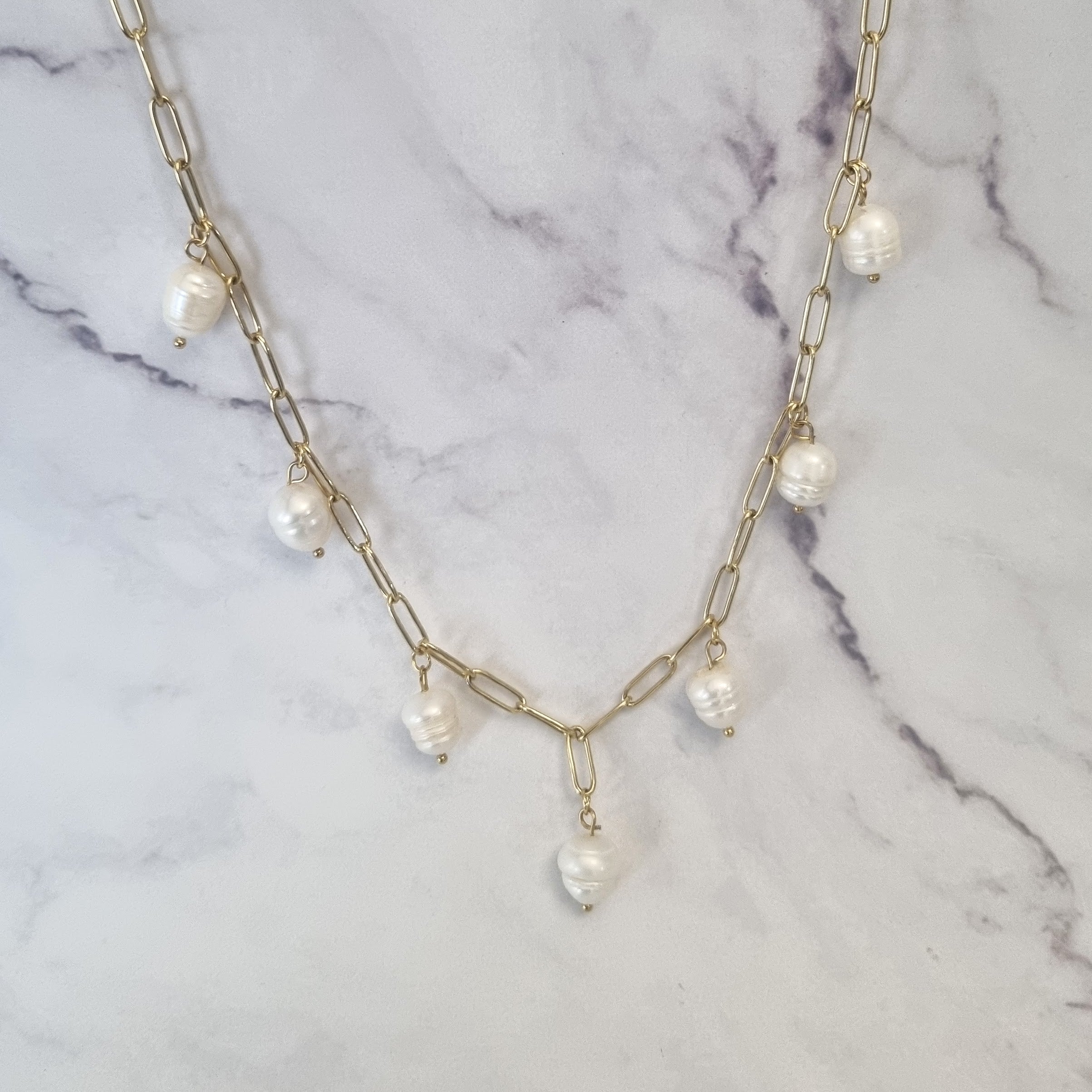 Collar Acero Inoxidable Largo 7 Perlas