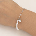 Pulsera Acero Inoxidable Eslabon y Perlas Cristal