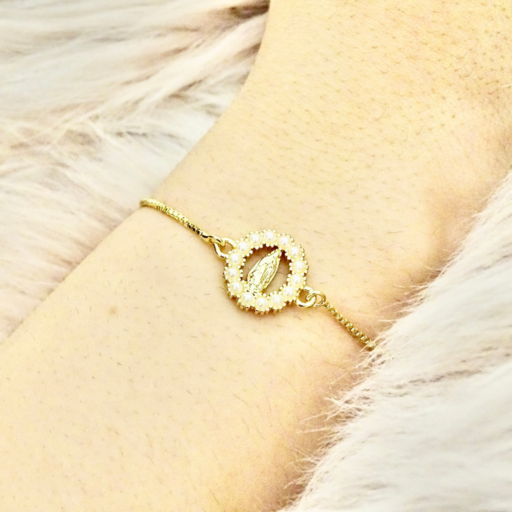 Pulsera Rodio Virgen Ajustable
