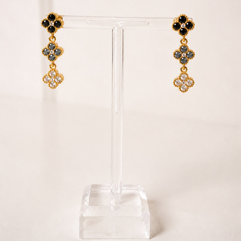 Aretes Acero Inoxidable 3 Trebols Con Zirconia