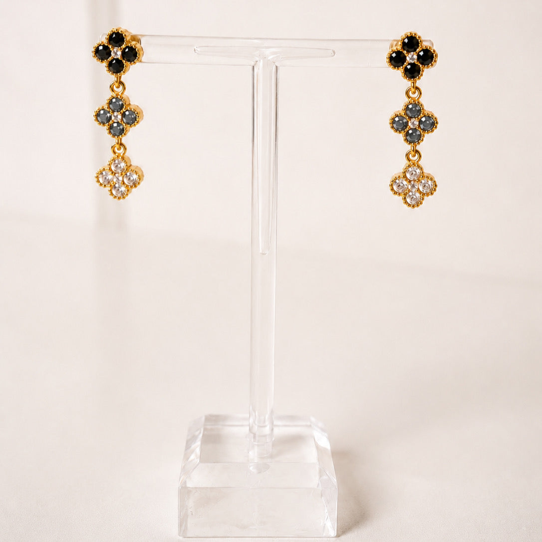 Aretes Acero Inoxidable 3 Trebols Con Zirconia