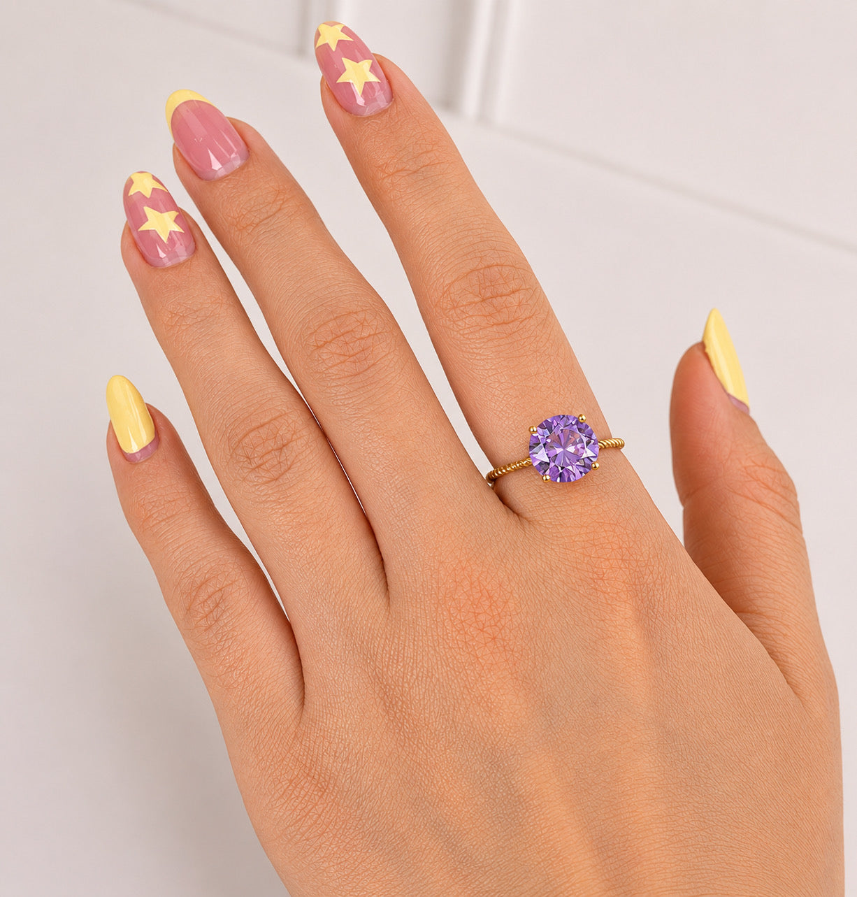 Anillo Plata 925 con Chapa de Oro Solitario Morado
