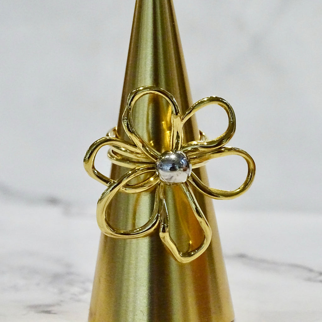 Anillo Acero Inoxidable Flor Doble Color