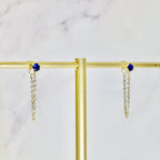 Aretes Plata .925 con Chapa de Oro Piedra Azul con Cadena