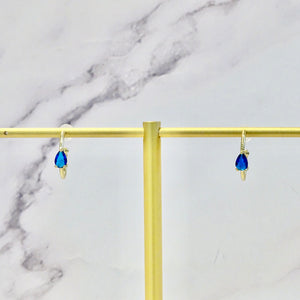 Aretes Plata .925 con Chapa de Oro Gota Azu
