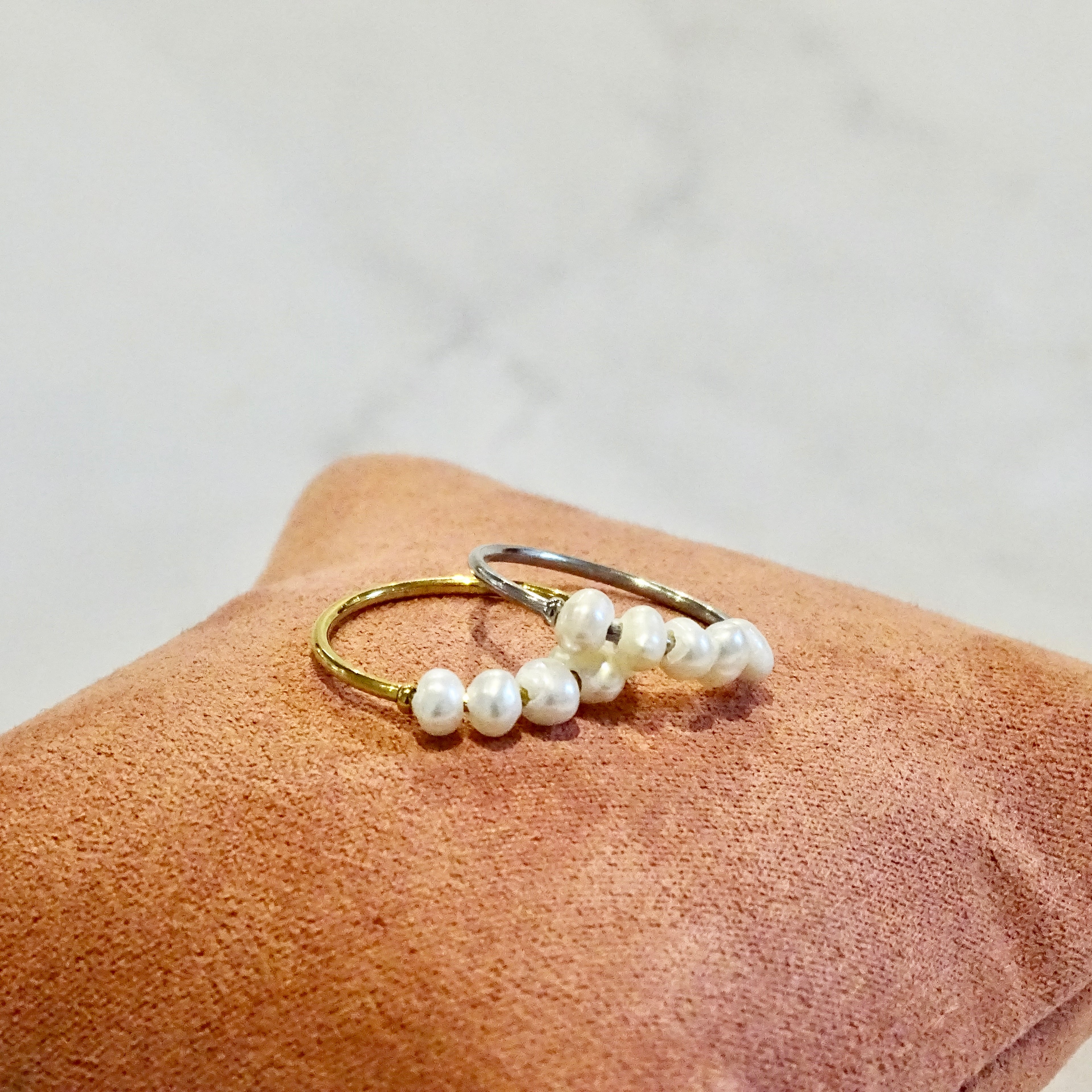 Anillo Acero Inoxidable 5 Perlas